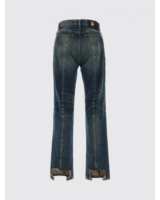Versace Blue Used Denim Straight Jeans for men