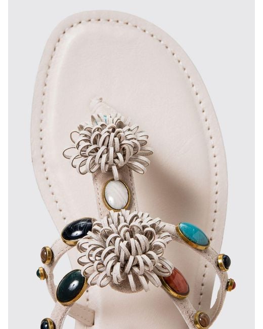Twinset White Leather Sandal With Decoration And Stones