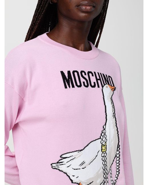 Moschino Couture Pink Cotton Sweater With Graphic
