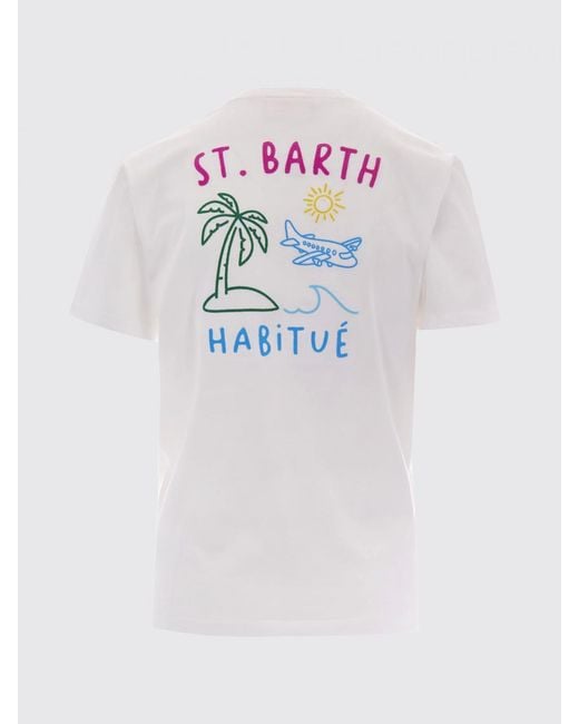 Mc2 Saint Barth White Crewneck Cotton T-Shirt With Graphic Print And Logo