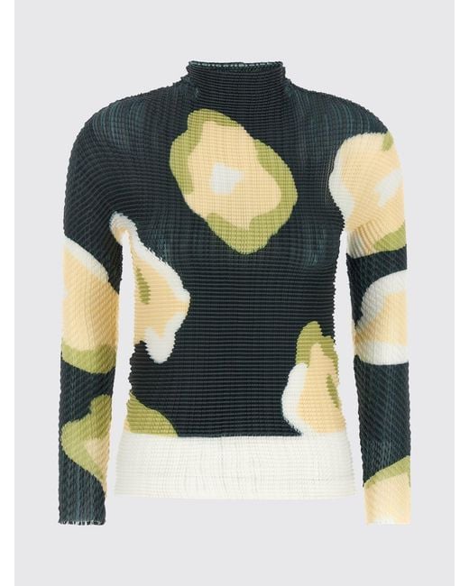 Issey Miyake Blue Printed Jersey Turtleneck Top