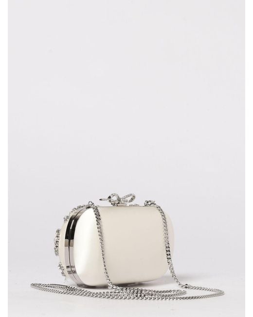 Self-Portrait Natural Satin Clutch With Rhinestones And Faux Pearls