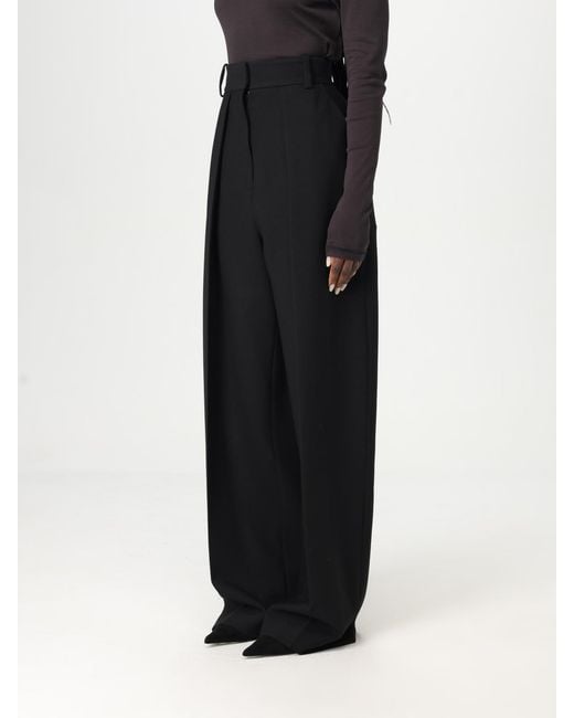 Khaite Black Highwaisted Pleated Wideleg Trousers