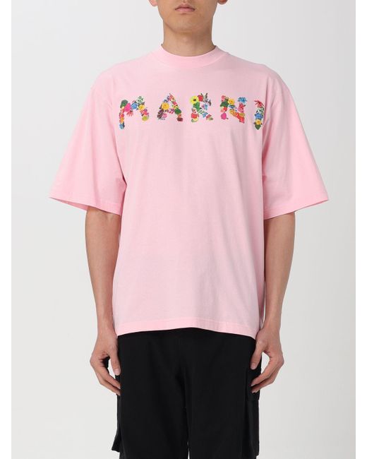 T-shirt in cotone con logo di Marni in Pink da Uomo