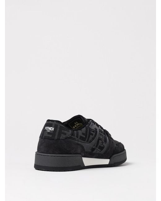 Fendi Black Match Suede And Cotton Blend Sneakers With Ff Jacquard Monogram for men
