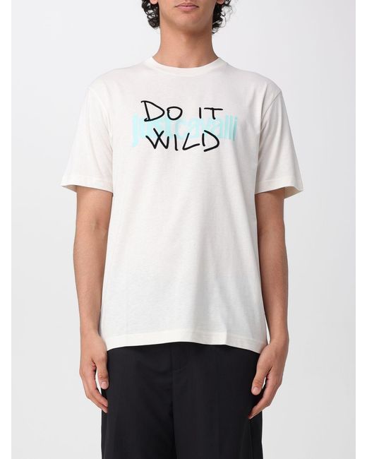 Just Cavalli White Cotton T-Shirt With Logo for men