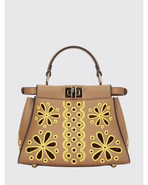 Fendi Metallic Peekaboo Floral Mini Tote Handbag
