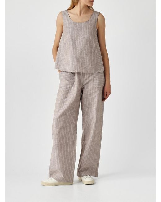 Max Mara Gray Pinstriped Linen And Cotton Top