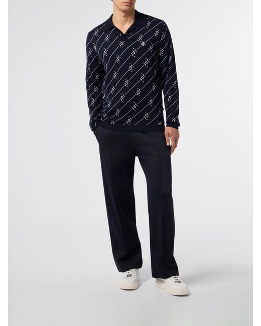 Billionaire Blue Merino Wool And Silk Polo Shirt With Logo for men