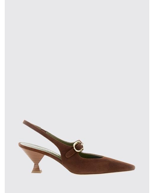 MARIA LUCA Brown Natalia Leather Slingback Pumps With Medium Cone Heel