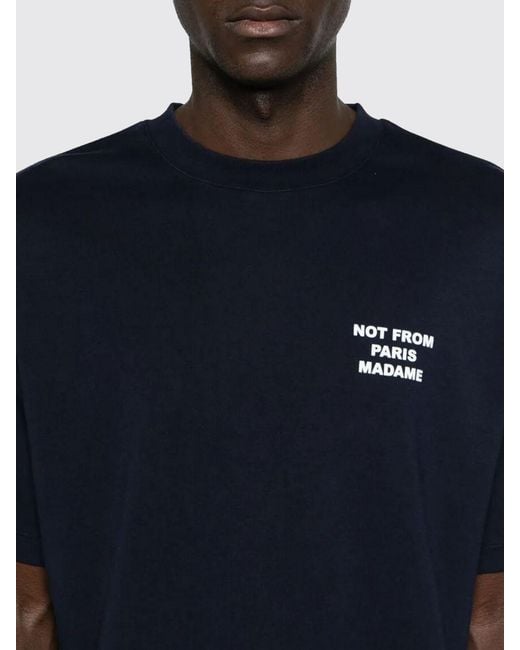 Drole de Monsieur Blue Crewneck Cotton T-Shirt With Logo And Slogan Print for men