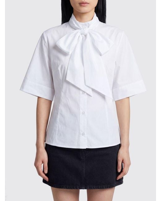 By Malene Birger White Organic Cotton Pussy-Bow Collar Short-Sleeved Shirt