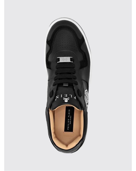 Philipp Plein Black Low-Top Leather And Suede Sneakers With Hexagon Logo for men