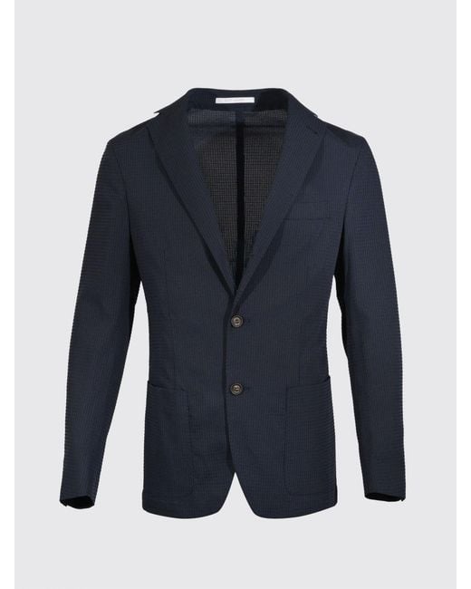Eleventy Blue Single-Breasted Check Blazer With Peak Lapels And Patch Pockets for men