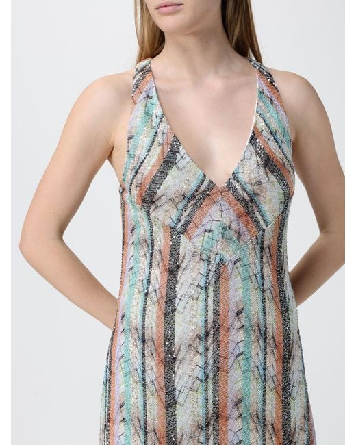 Missoni White Long Lurex Viscose Dress With Zig-Zag Motif