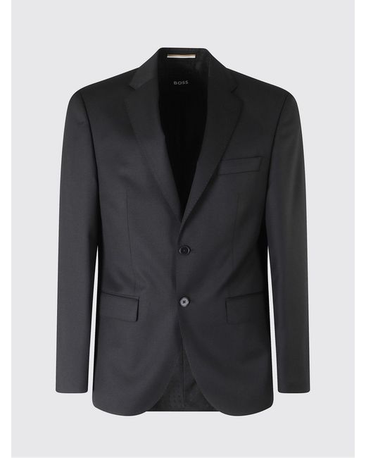 Boss Blue Single-Breasted Virgin Wool Blazer With Notch Lapels And Flap Pockets for men