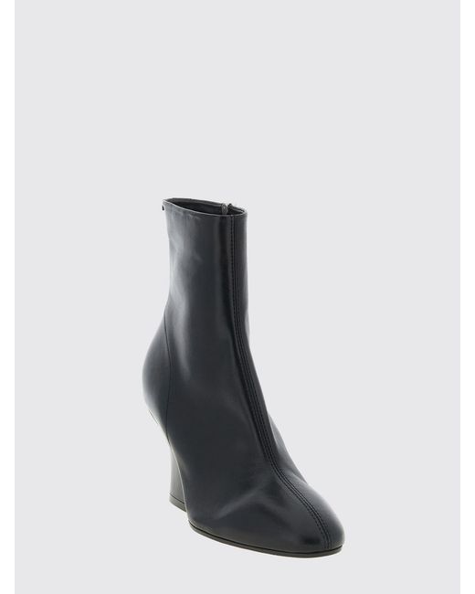 Jil Sander Black Smooth Calfskin Leather Ankle Boots With Curved Heel And Round Toe