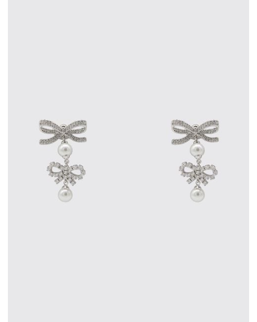 Self-Portrait Metallic Double Bow Brass Earrings With Set Rhinestones