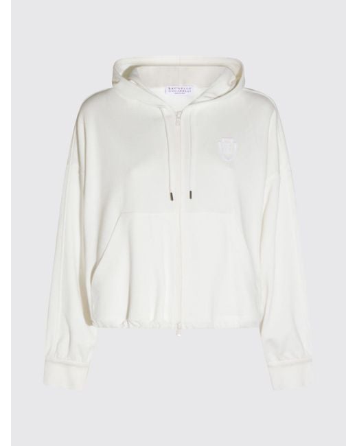 Brunello Cucinelli White Cotton Hoodie With Logo