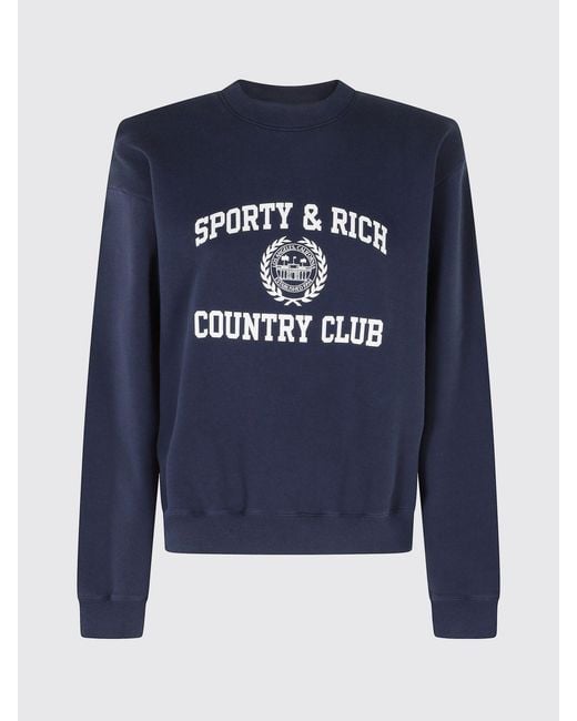Sporty & Rich Blue Sporty &Amp Rich Varsity Crest Essential Crewneck Cotton Sweatshirt