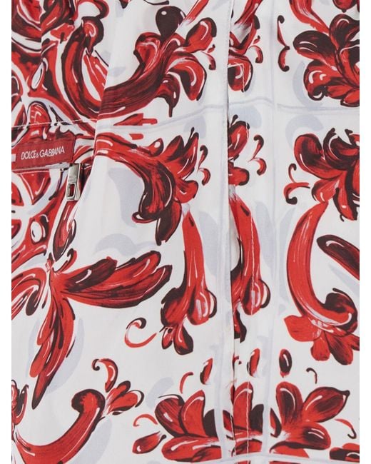 Dolce & Gabbana Red Dolce &Amp Gabbana Majolica Print Boxer Swim Shorts With Logo Waistband for men