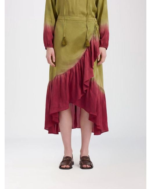 Momoní Red Momon&Igrave High-Waisted A-Line Silk Midi Skirt