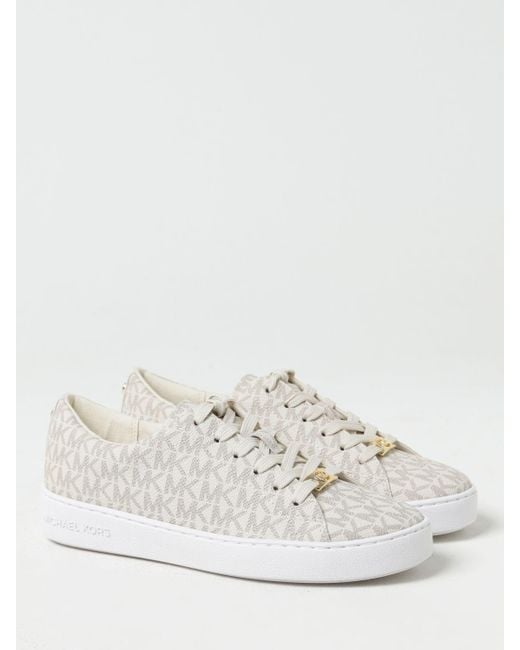 Michael Kors White Michael Keaton Sneakers In Coated Cotton With All-over Mk Monogram