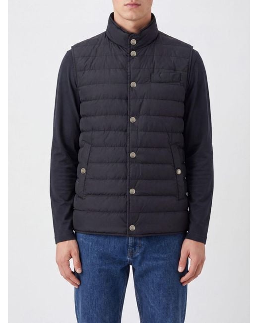 Brunello Cucinelli Blue Water-Repellent Nylon Padded Gilet With High Neck for men