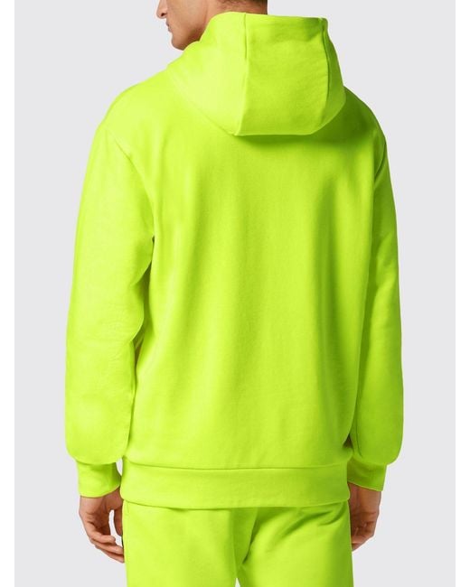Philipp Plein Green Printed Logo Cotton Hoodie With Dropped Shoulders for men