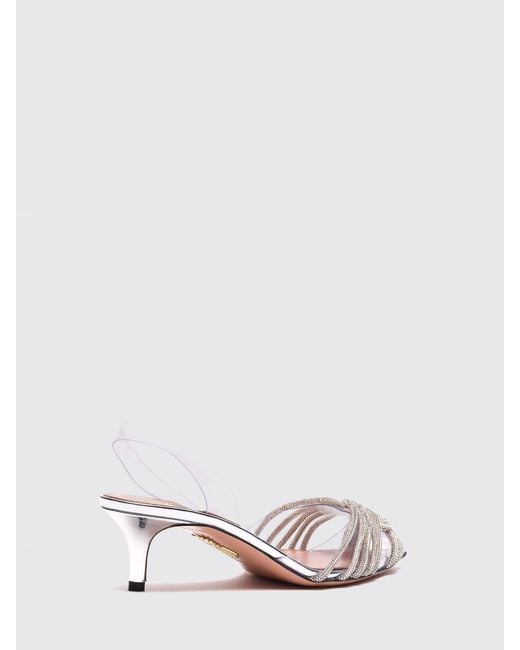 Aquazzura Natural Gatsby Laminated Patent Leather And Pvc Pumps With Rhinestones