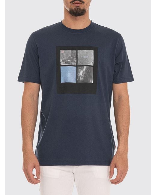 Boss Blue Short-Sleeved Cotton T-Shirt With Graphic Print And Crew Neck for men