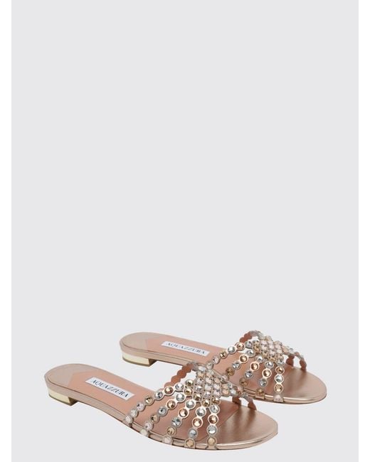 Aquazzura Pink Tequila Laminated Nappa Slippers With Rhinestones By