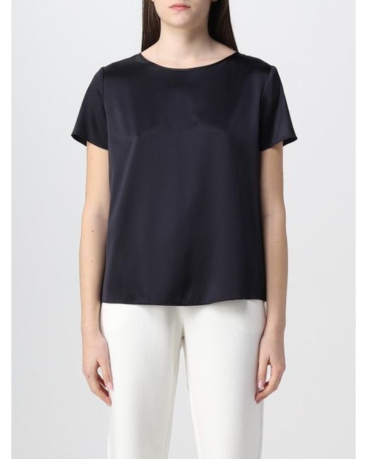 Emporio Armani Blue Blouse In Silk Satin