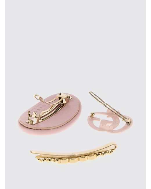 Gucci White Set Of 3 Metal And Leather Hair Clips