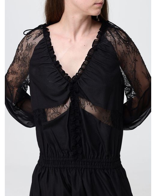 Pinko Black Mini Chiffon Dress With Lace Inserts