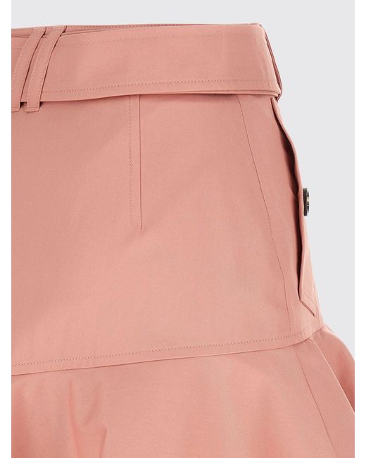 Burberry Pink High-Waisted Asymmetrical Cotton Midi Skirt With Belt