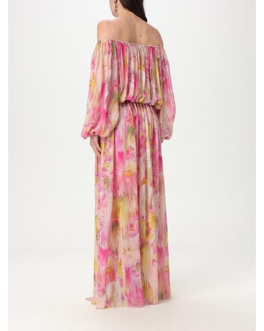 Blumarine Pink Floral Print Maxi Dress Offtheshoulder