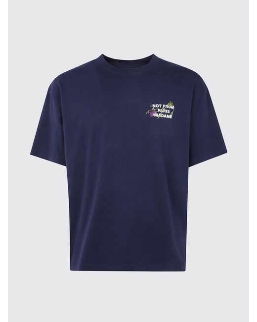 Drole de Monsieur Blue Slogan Print Cotton T-Shirt With Dropped Shoulders for men
