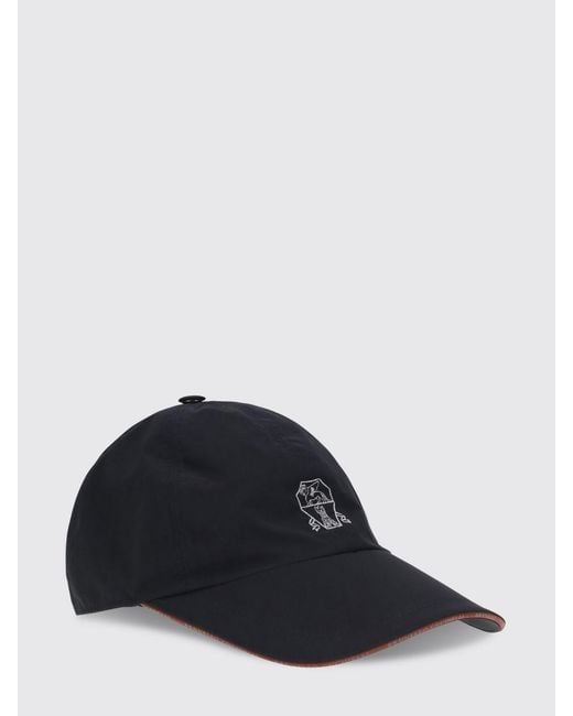 Brunello Cucinelli Blue Polyester Hat With Embroidered Logo for men