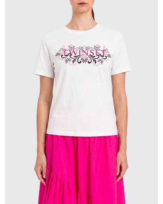 Twinset White Cotton Blend T-Shirts With Beads