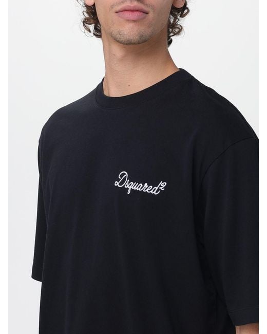DSquared² Black Cotton T-Shirt With Logo for men