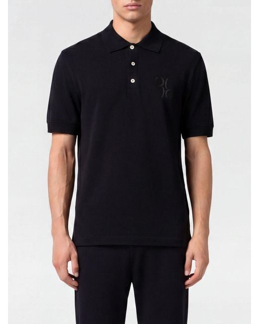 Billionaire Black Short-Sleeved Cotton Polo Shirt With Hexagonal Logo And Ribbed Collar for men