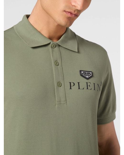 Philipp Plein Green Short-Sleeve Stretch Cotton Polo Shirt With Metal Logo for men