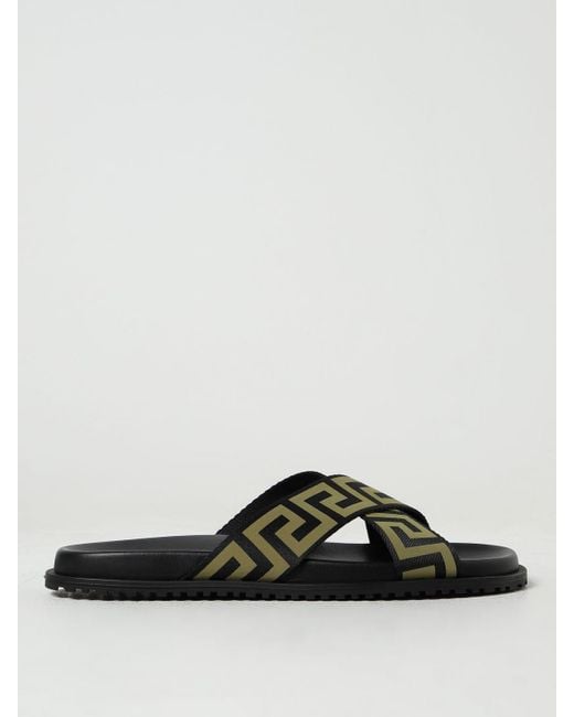 Versace Black Sliders In Fabric And Leather for men