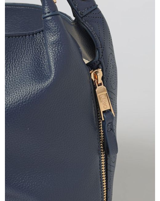 Liu Jo Blue Grained Faux Leather Bag With Perforated Monogram