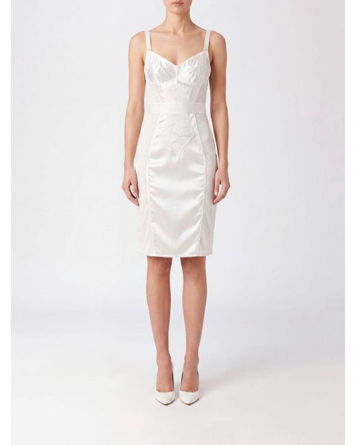 Dolce & Gabbana White Dolce &Amp Gabbana Satin Midi Slip Dress With Lace Inserts