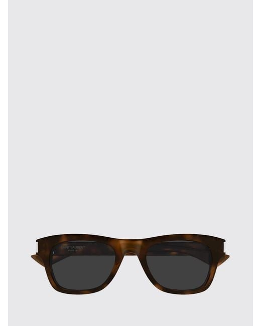 Saint Laurent Brown Acetate Aviator Sunglasses With Rectangular Shape And Logo for men