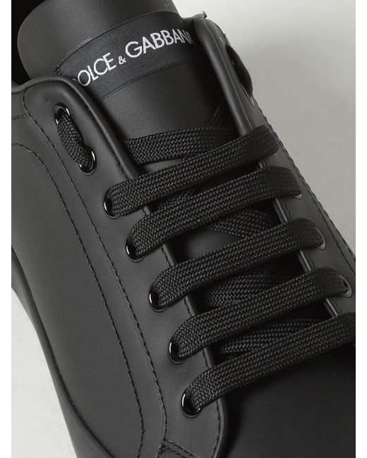 Dolce & Gabbana Black Leather Sneakers With Logo for men