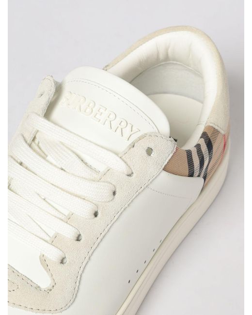 Burberry White Leather And Check Canvas Sneakers for men