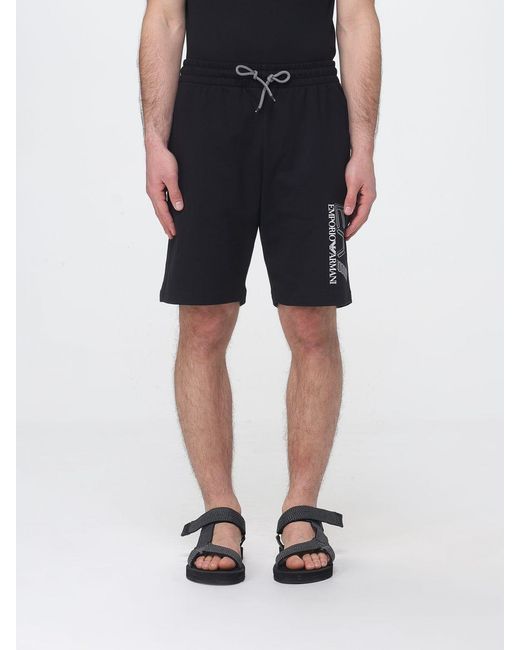 EA7 Black Cotton Jogging Shorts for men